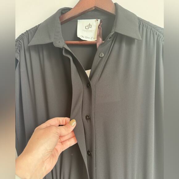 Compagnia Italiana Black Maxi Dress Button Down Stretch Tie Waist Luxury L/XL - Picture 5 of 10